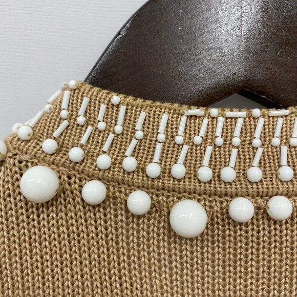 Nanette Lepore Women's Size XS Brown Knit Long Duster Cardigan Beaded Sweater - Picture 6 of 9